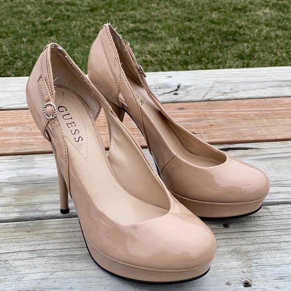 Guess Shoes - Guess Brieana Nude/beige Open Sides Platform Pumps